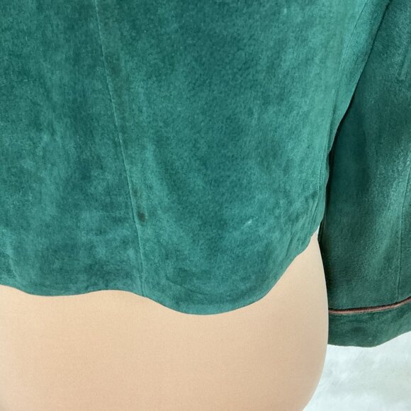 Vintage 90s Scully Green Suede Fringe Shoulder Star Buttons Western Jacket 8 - Picture 5 of 11